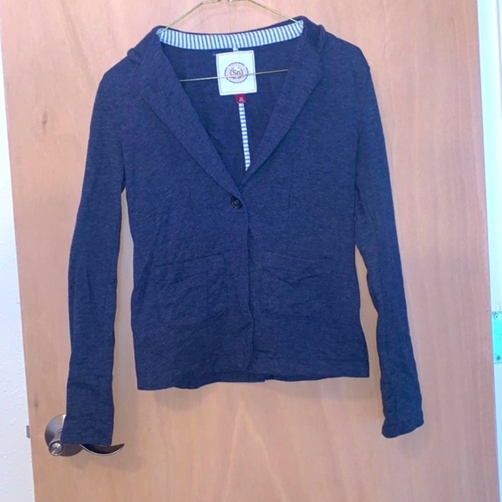 Navy blue blazer, jacket, collared